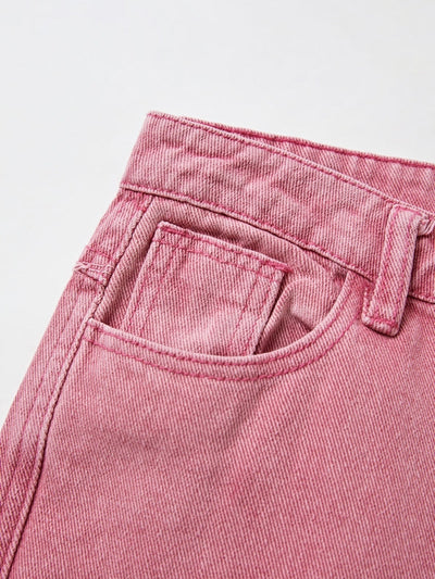 Pink Y2K Multi Pocket Ripped Cargo Jeans with Faded Effect