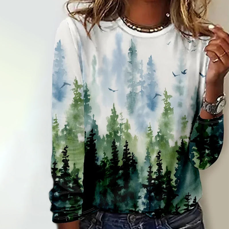 Casual T-Shirt Met Natuurprint