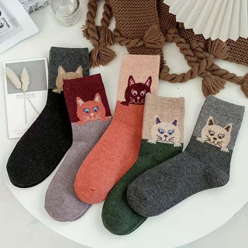 Set Van 5 Paar Sokken Met Kattenpatroon