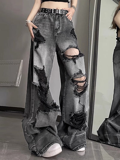 Black Ripped Boyfriend Jeans with Washed Effect