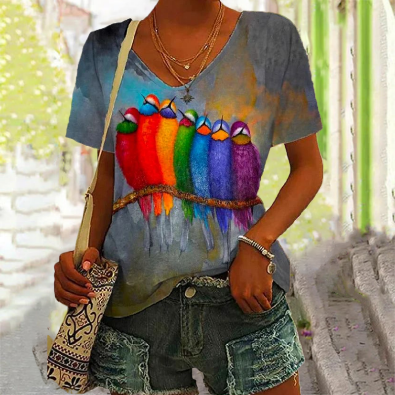 Abstracte Vogel Kleurrijke T-Shirt