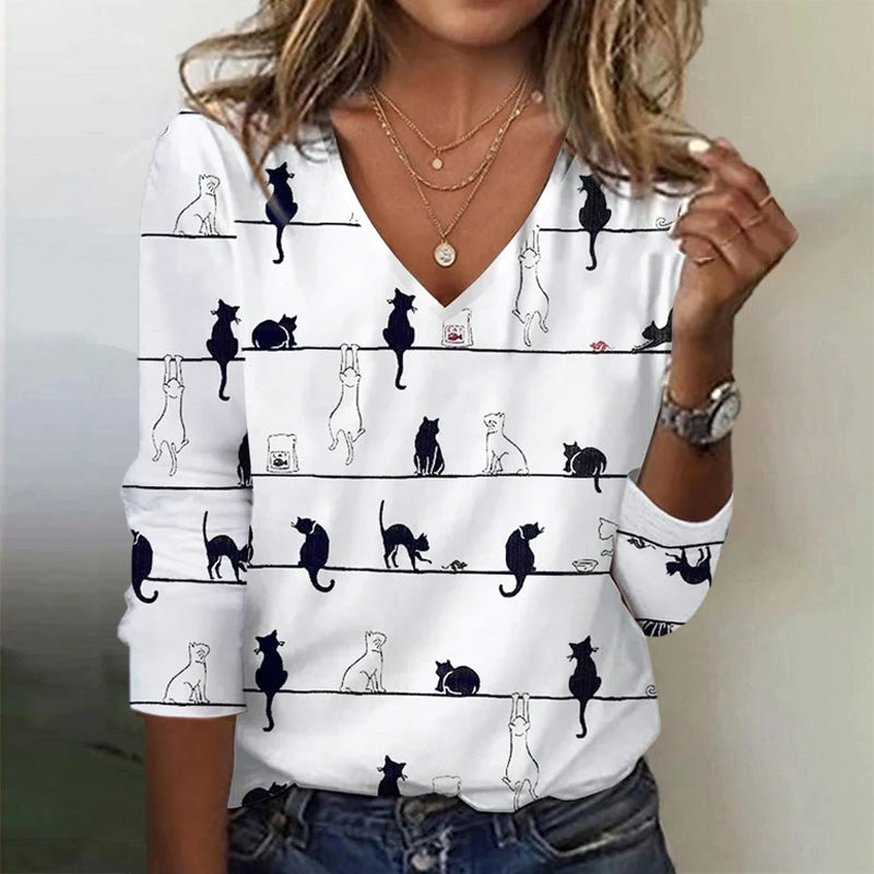 Creatief T-Shirt Met Kattenprint