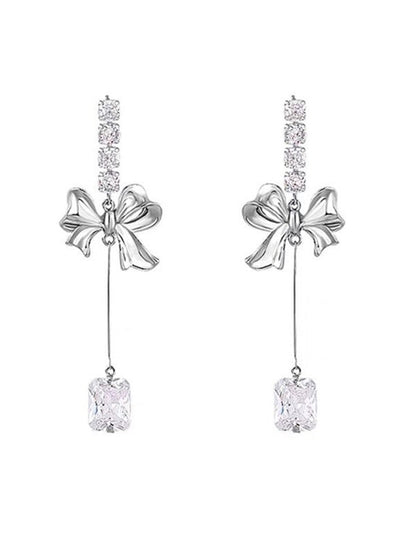 Y2K Zircon Pendant Drop Earring with Bow