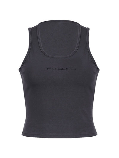 Grey Hip Hop Crewneck Letter Print Tank Top