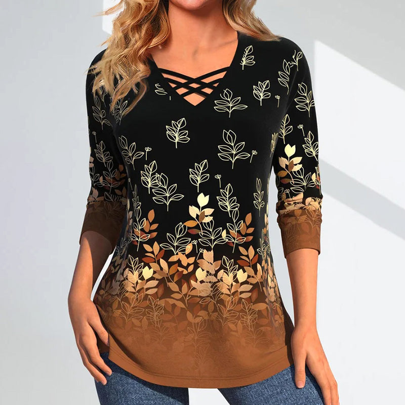 Casual Blouse Met Bladprint