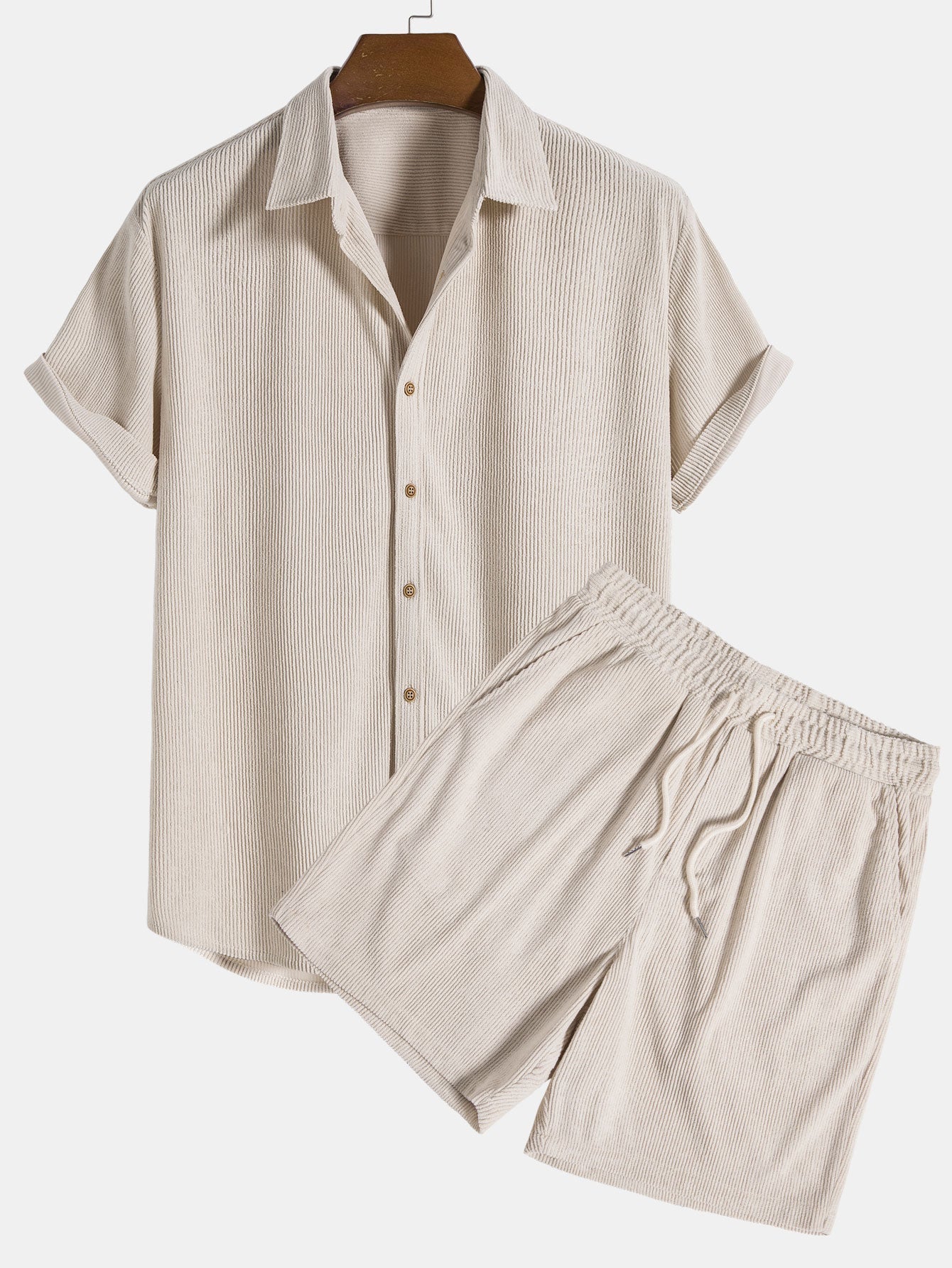 Cassian - Zomerse Polyester Set: Levendige Strepen Shirt & Trendy Shorts