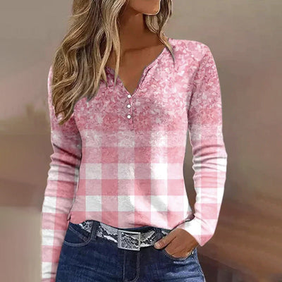 Casual Geruite Gradiëntblouse