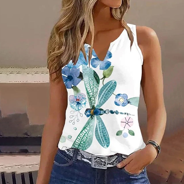 Trendy Mouwloos Tanktop Met Libelle-Design