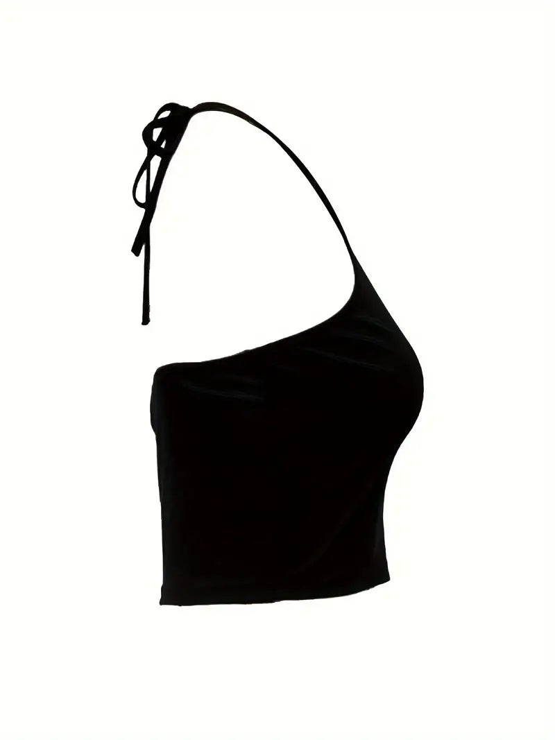 Basic Backless V Neck Halter Crop Top