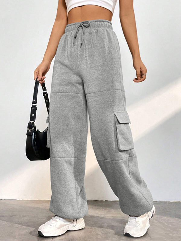 Grey Vintage Flap Pocket Lace Up Sweatpants