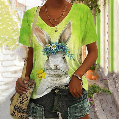 Casual T-Shirt Met Konijnenprint