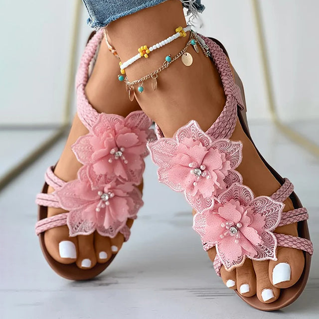 Sandalen Met Sleehak Met Bloemendecoratie