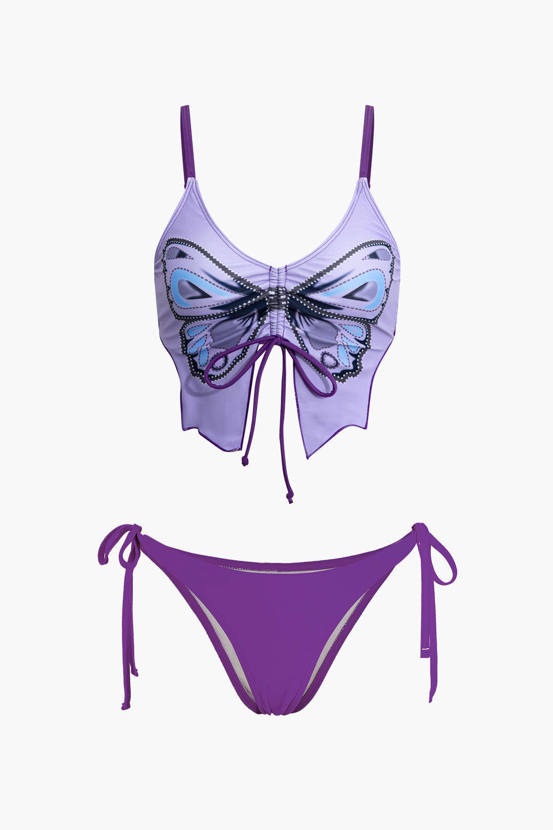 Y2K Butterfly Pattern Lace Up Bikini Set