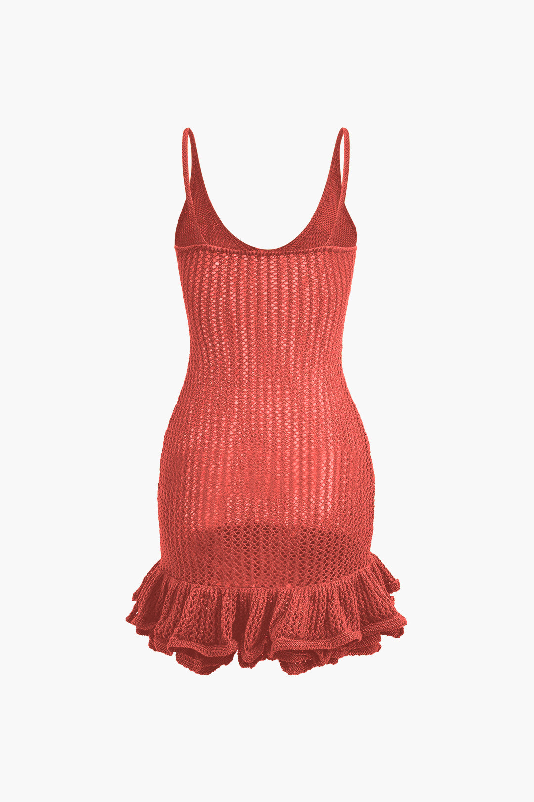 Solid Color Open Knit Ruffle Hem Cami Mini Dress