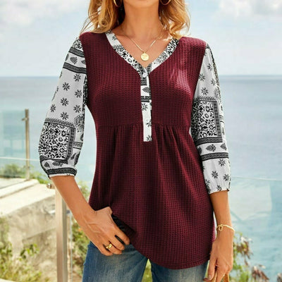 Casual Patchwork Blouse Met Print