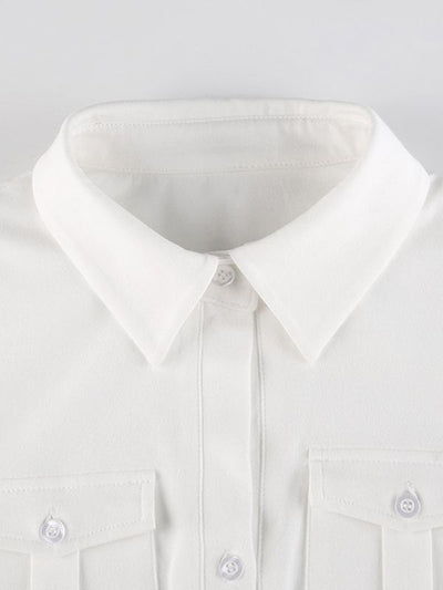 White Y2K Pocket Button Down Cropped Blouse