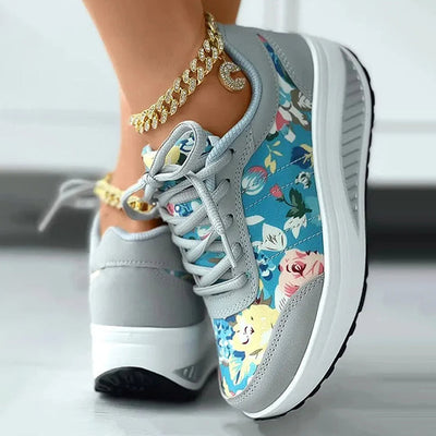 Platformsneakers Met Bloemenprint