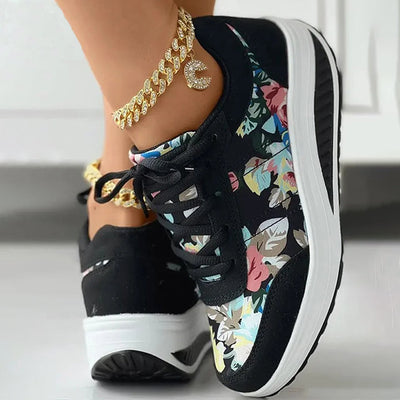 Platformsneakers Met Bloemenprint