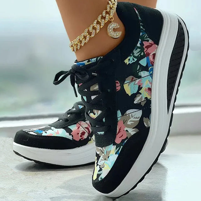 Platformsneakers Met Bloemenprint