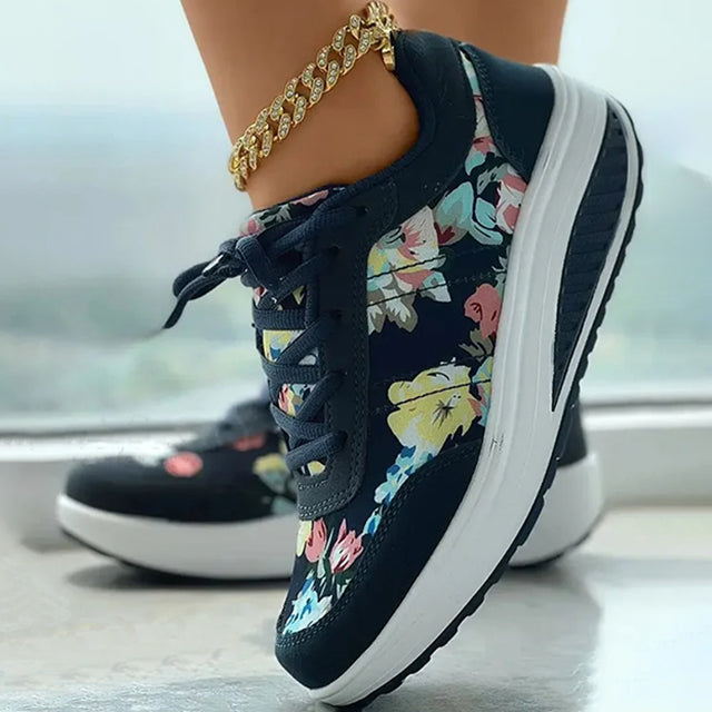 Platformsneakers Met Bloemenprint