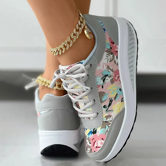 Platformsneakers Met Bloemenprint