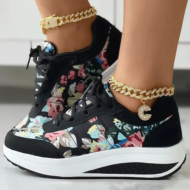 Platformsneakers Met Bloemenprint