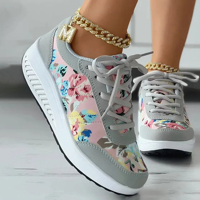 Platformsneakers Met Bloemenprint