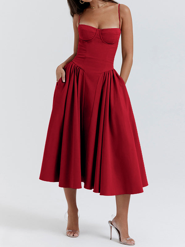 Red Vintage Cami Slim Midi Dress