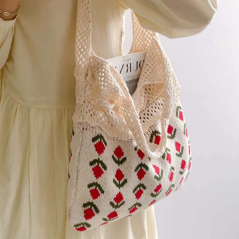 Casual Gebreide Tas Met Bloemen