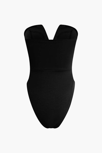 Solid Color V Neck Strapless Bodysuit