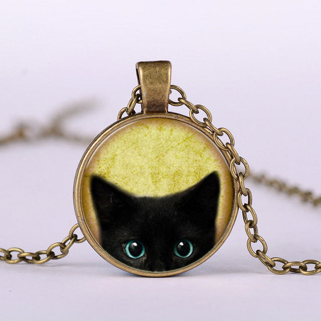 Vintage Zwarte Kat Hanger Ketting