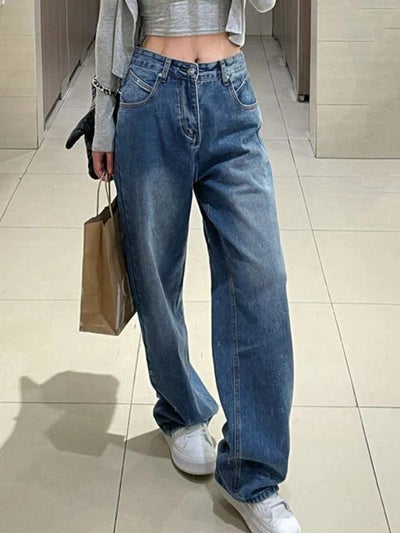 Hip Hop Washed Effect High Waist Boyfriend Jeans