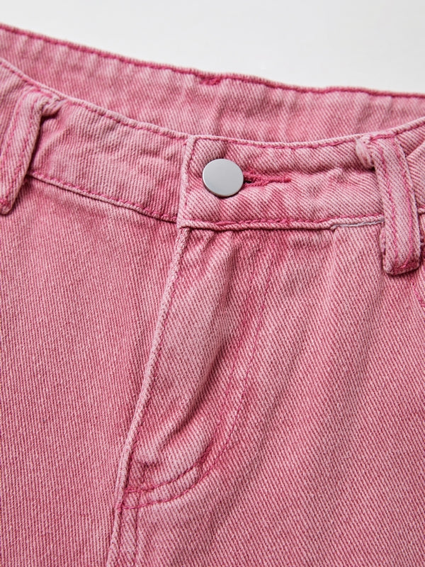 Pink Y2K Multi Pocket Ripped Cargo Jeans with Faded Effect