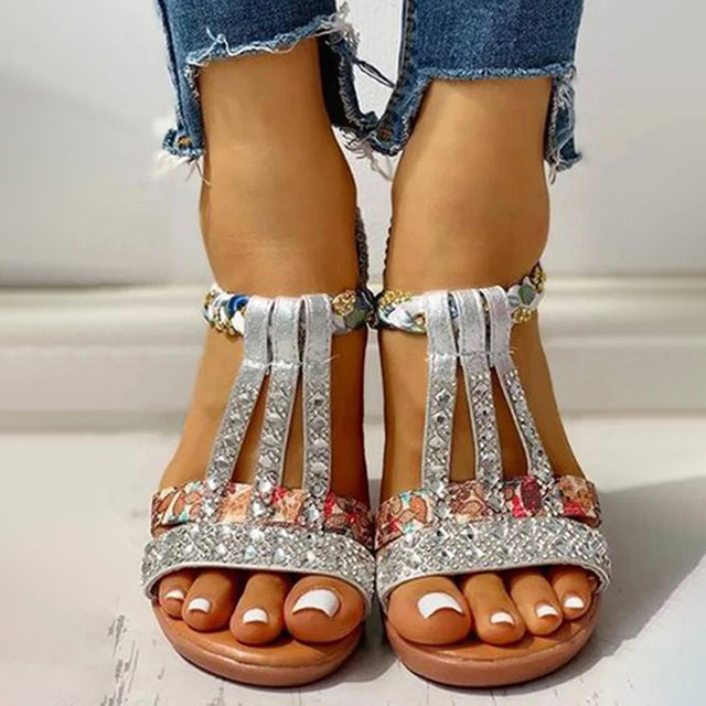 Strass Verfraaide Sandalen Met Sleehak