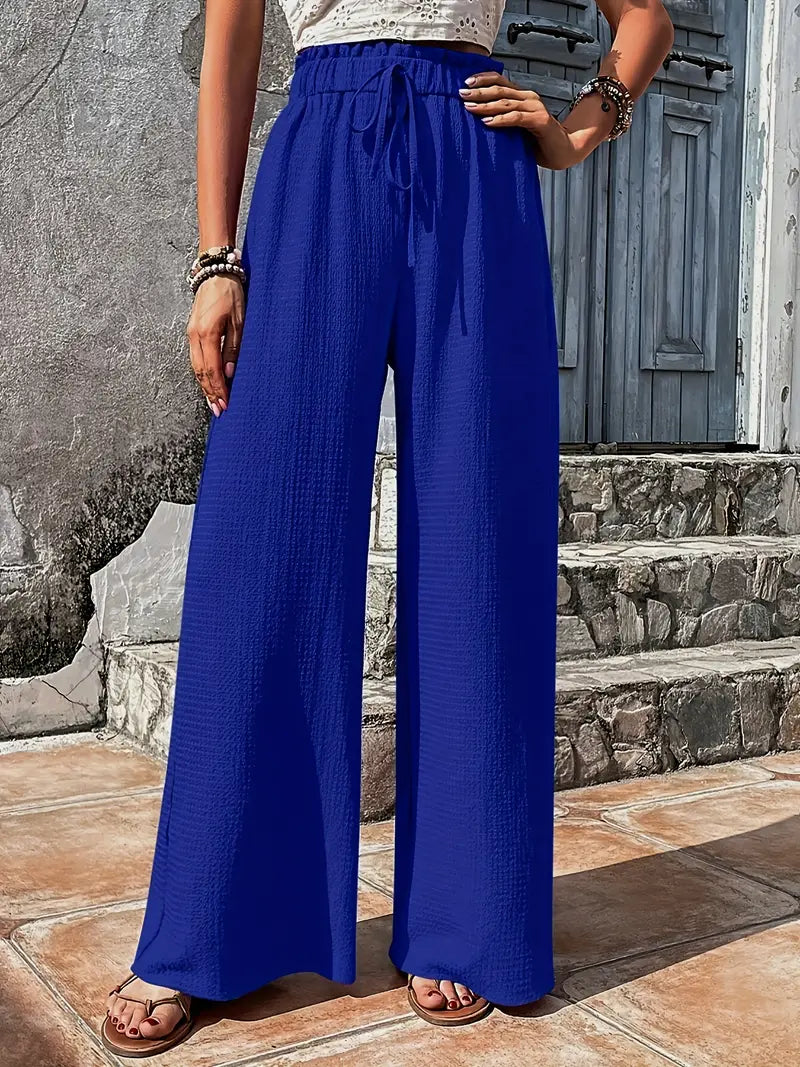 Solid Color Casual Drawstring High Waist Pants