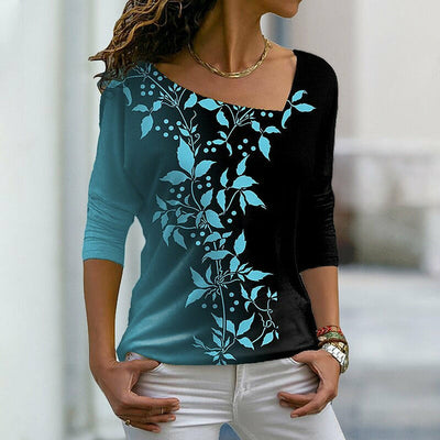 Casual T-Shirt Met Bladerenprint