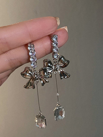 Y2K Zircon Pendant Drop Earring with Bow