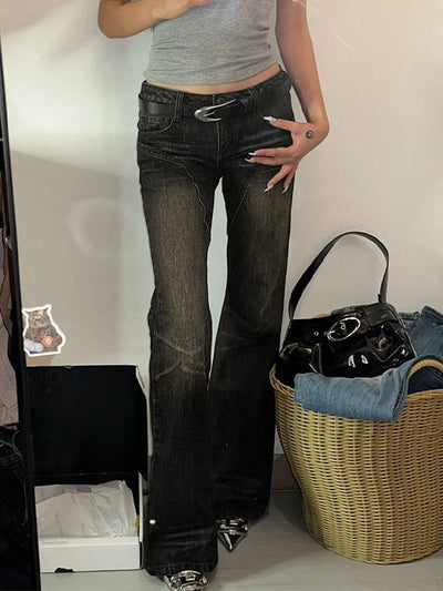 Dark Vintage Low Waist Splice Flare Jeans