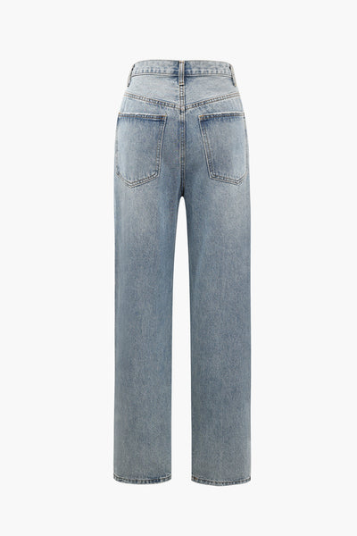 Blue Vintage Asymmetric Waist Straight Leg Jeans