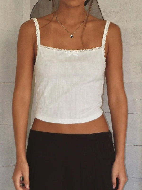 White Y2K Bow Lace Slim Fit Cami Top