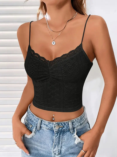 Vintage Eyelet Lace Stitching Cami Crop Top