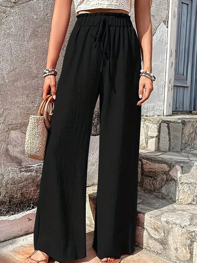 Solid Color Casual Drawstring High Waist Pants