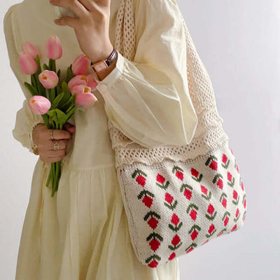 Casual Gebreide Tas Met Bloemen