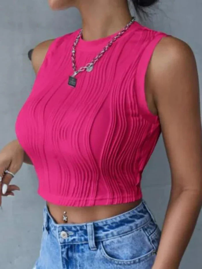 Basic Sleeveless Rib Knit Tank Crop Top