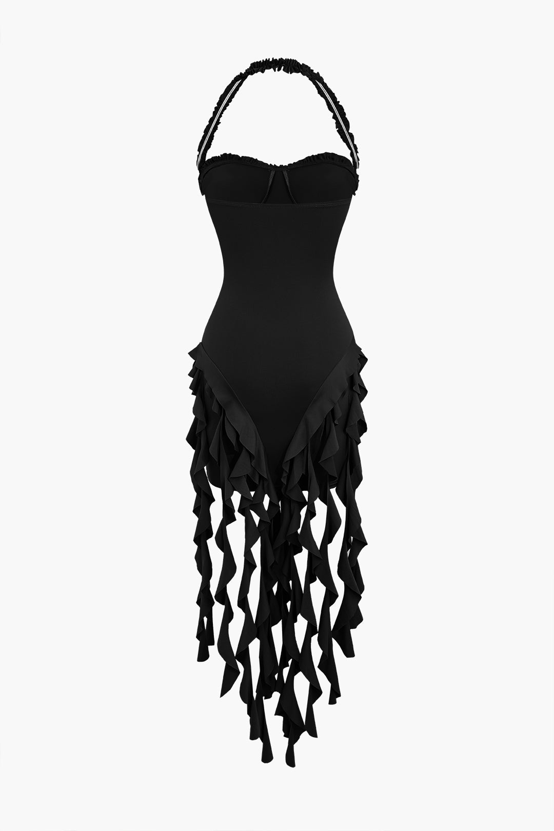 Solid Color Ruffle Tassel Halter Bustier Mini Dress