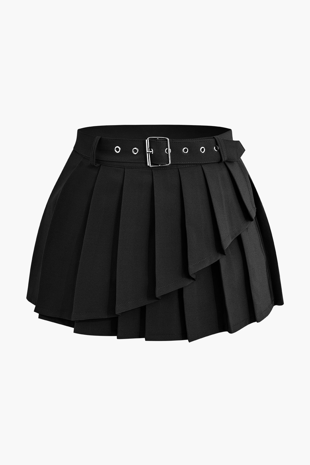 Solid Color Y2K Buckle Layer Pleated Mini Skirt