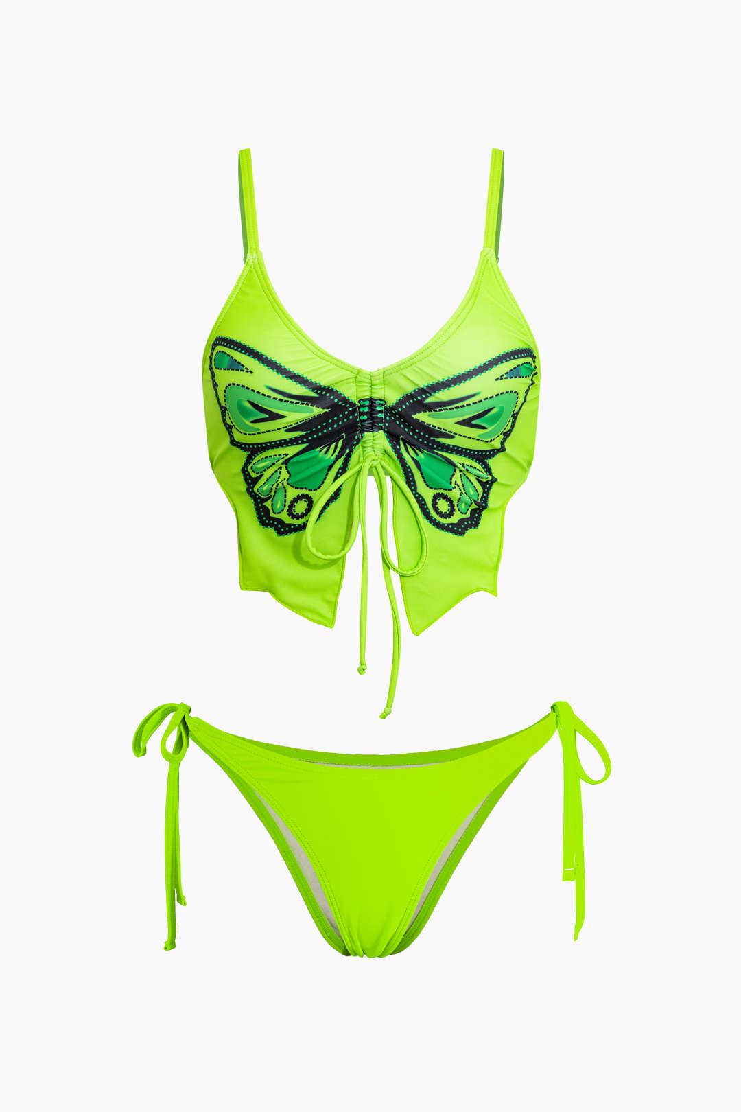 Y2K Butterfly Pattern Lace Up Bikini Set