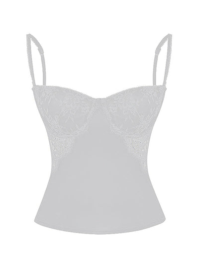 White See Through Lace Splice Slim Corset Top