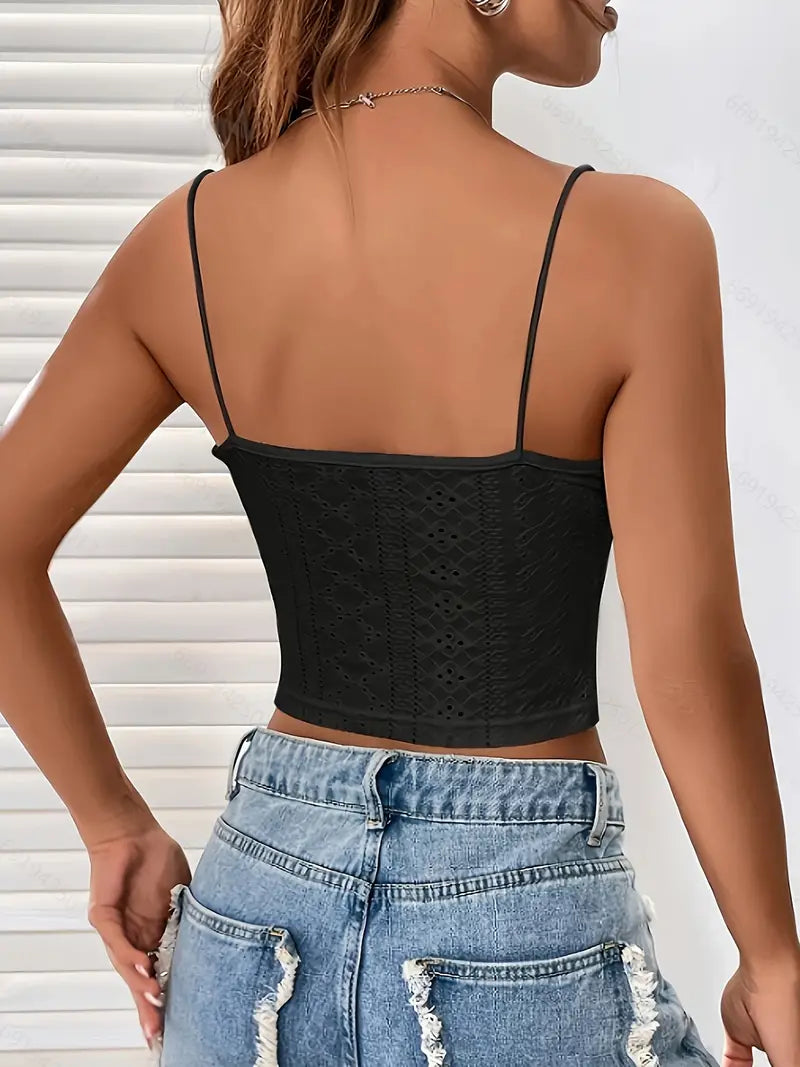 Vintage Eyelet Lace Stitching Cami Crop Top