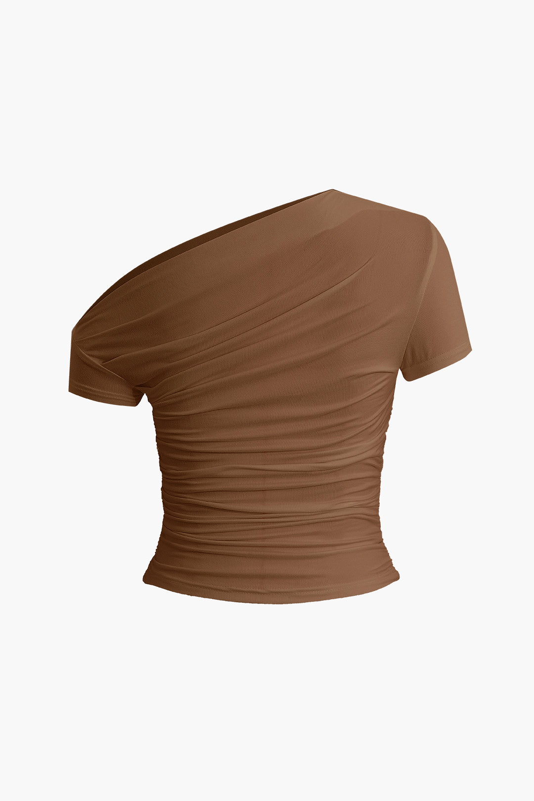 Solid Color Asymmetrical Ruched T Shirt